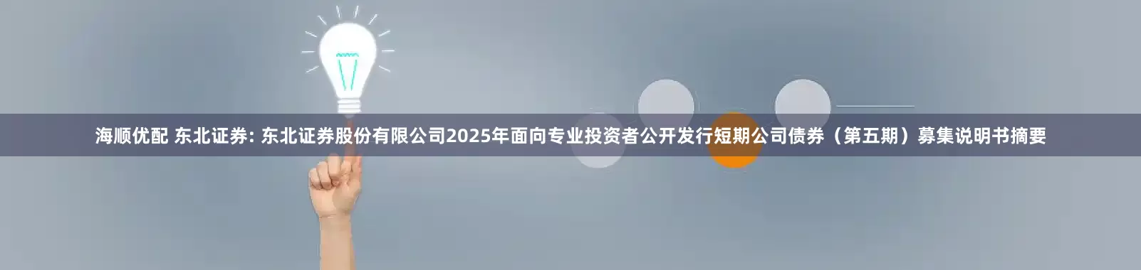 海顺优配 东北证券: 东北证券股份有限公司2025年面向专业投资者公开发行短期公司债券（第五期）募集说明书摘要
