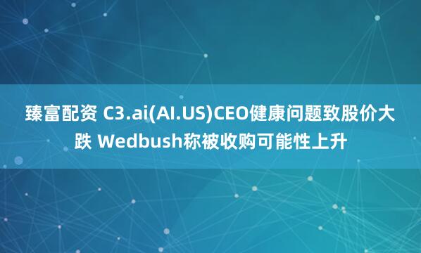 臻富配资 C3.ai(AI.US)CEO健康问题致股价大跌 Wedbush称被收购可能性上升